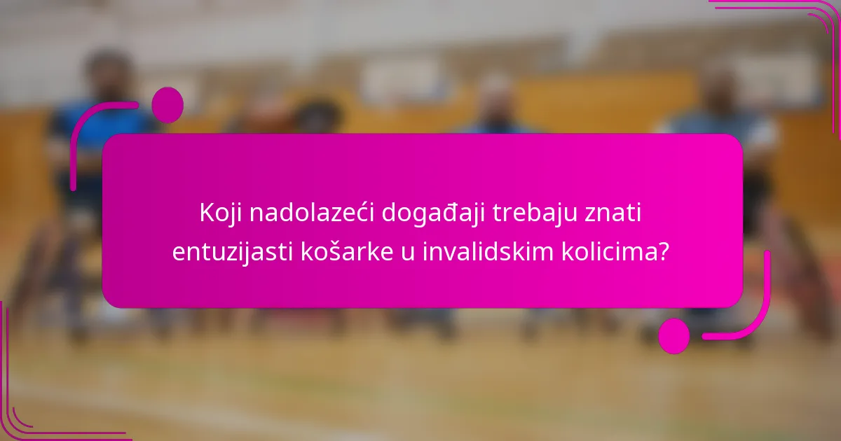 Koji nadolazeći događaji trebaju znati entuzijasti košarke u invalidskim kolicima?